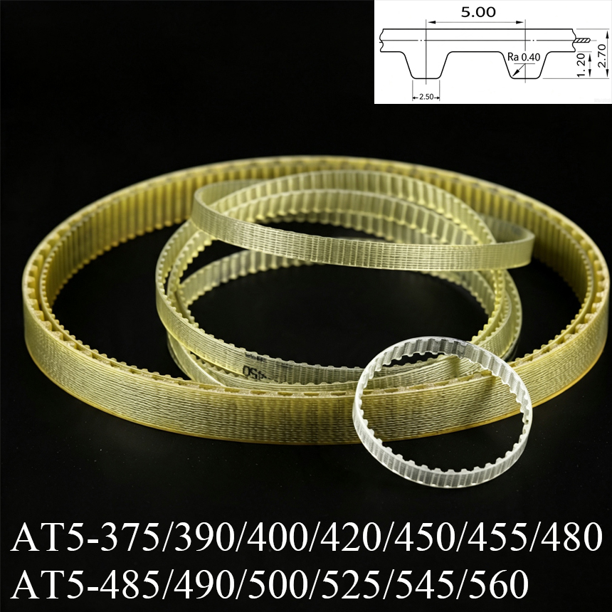 Timing Belt - AT5-375/390/400/420/450/455/480/485/490/500/525/545/560 5mm steek AT5 PU stalen