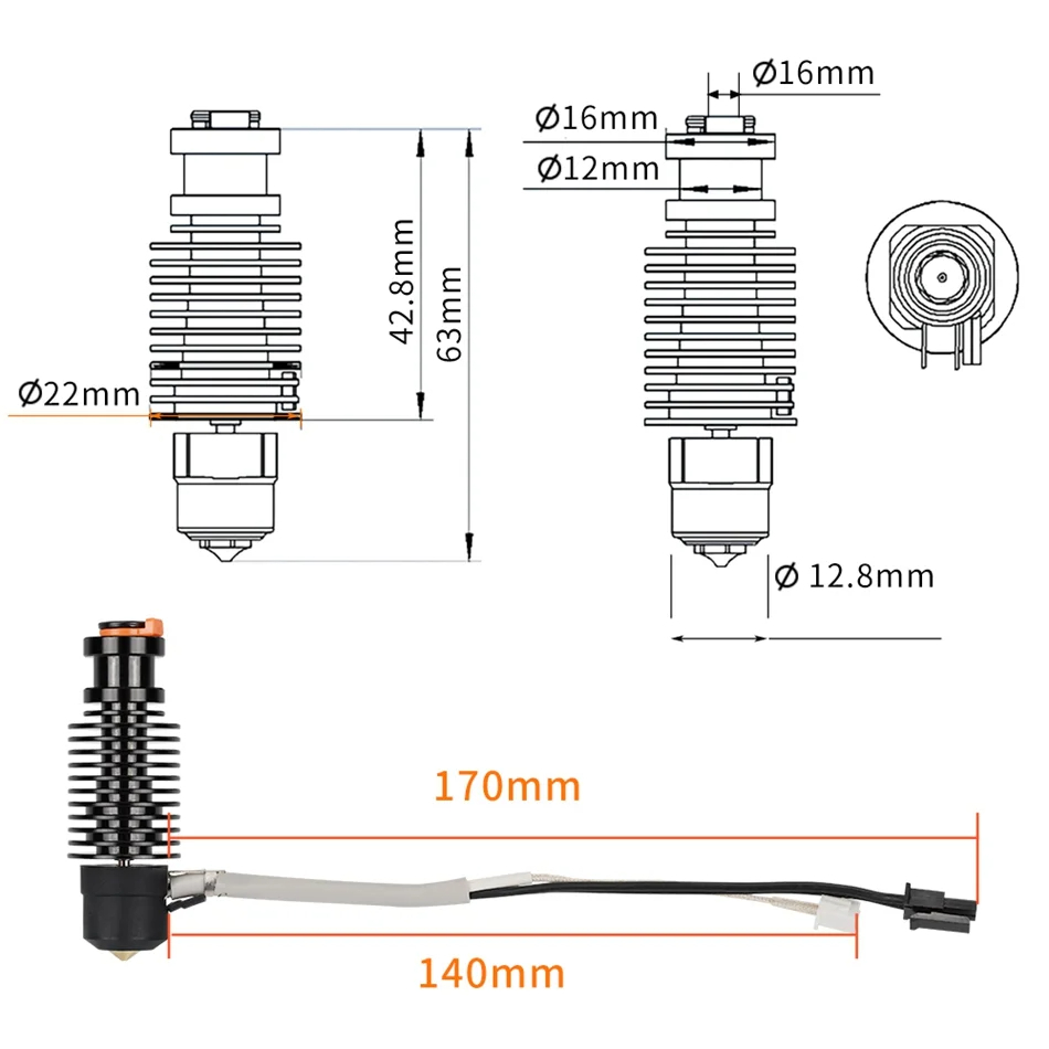 Vulkaan Hotend E3D V6 24 V 50  - 3D Printing Ender recensie en prijs